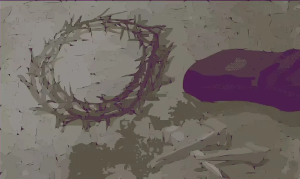 The crown of thorns, the three nails and the purple mantle from the crucifixion.