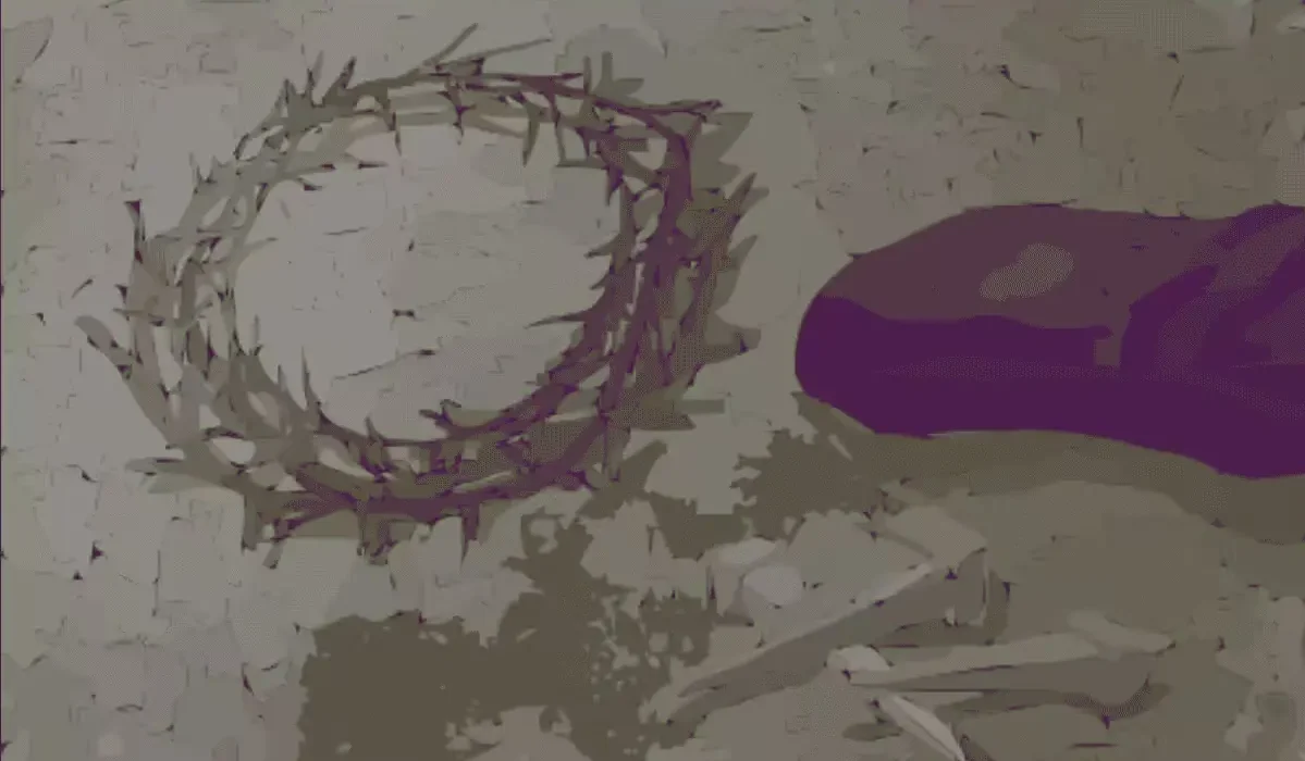 The crown of thorns, the three nails and the purple mantle from the crucifixion.