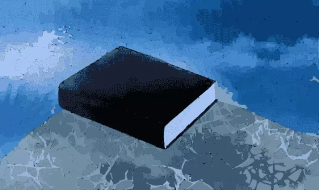 The Bible on a rock with bright sky behind it.