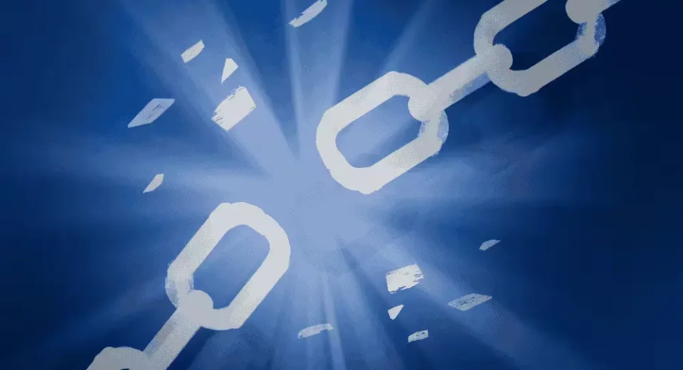 A broken chain with light on it.